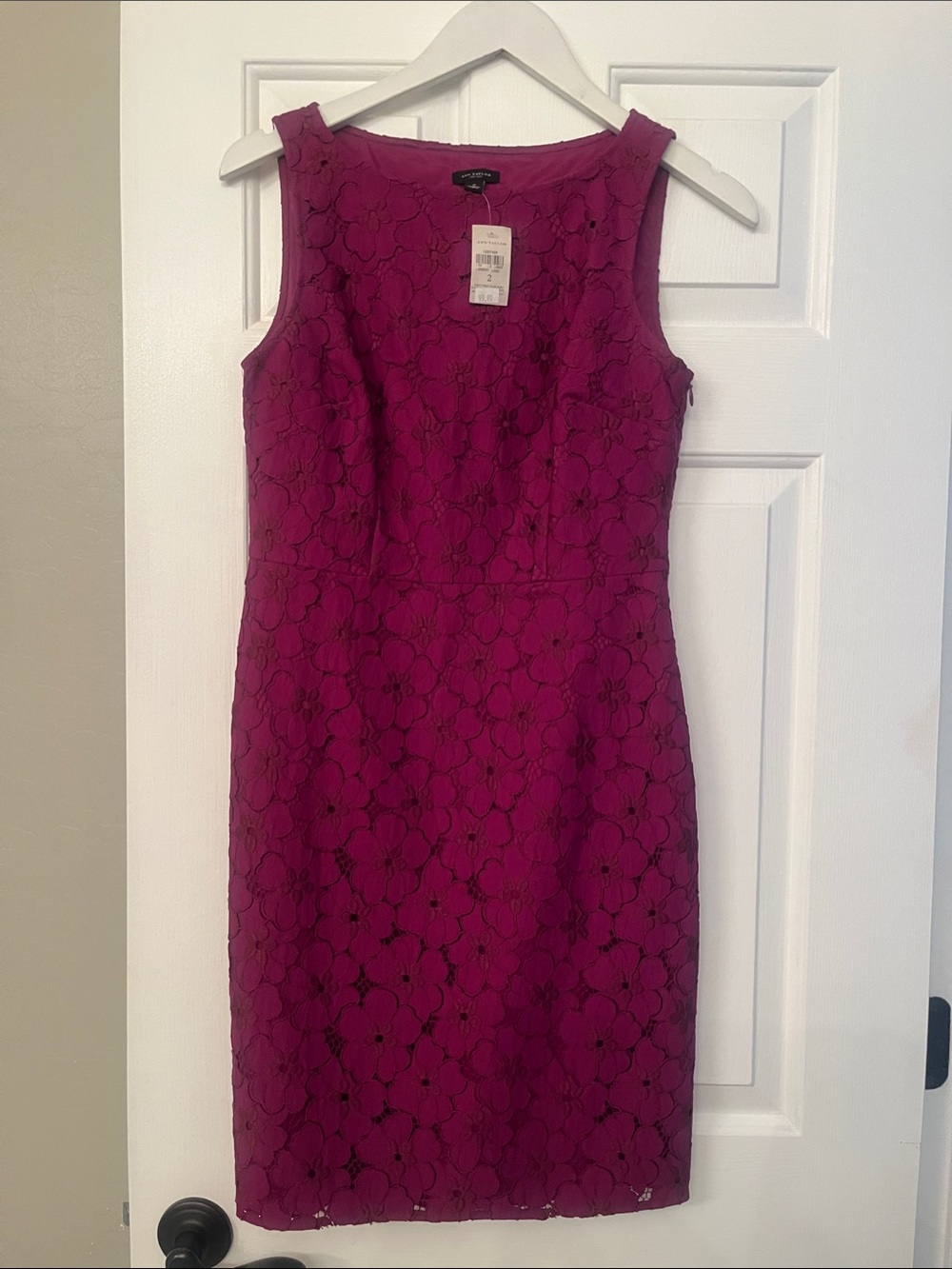NWT Ann Taylor Magenta Lace Sheath Dress size 2 never worn